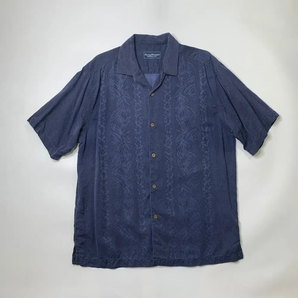 Tommy Bahama Shirt Mens L Large Lei Riviera Silk Original Fit Tropical Jacquard